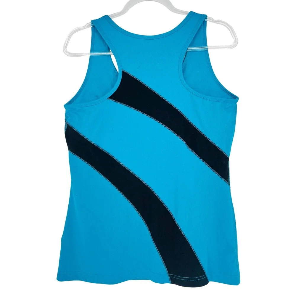 Tek Gear Tank Top Womens XL Blue Black Stripe Shelf Bra Racerback Athletic Gym